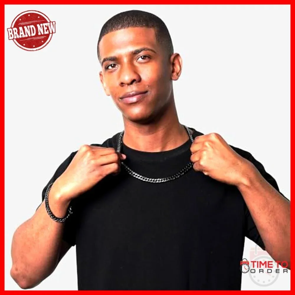 Men's Stainless Steel Curb Chain Bracelet and Necklace Set, Lobster Clasp